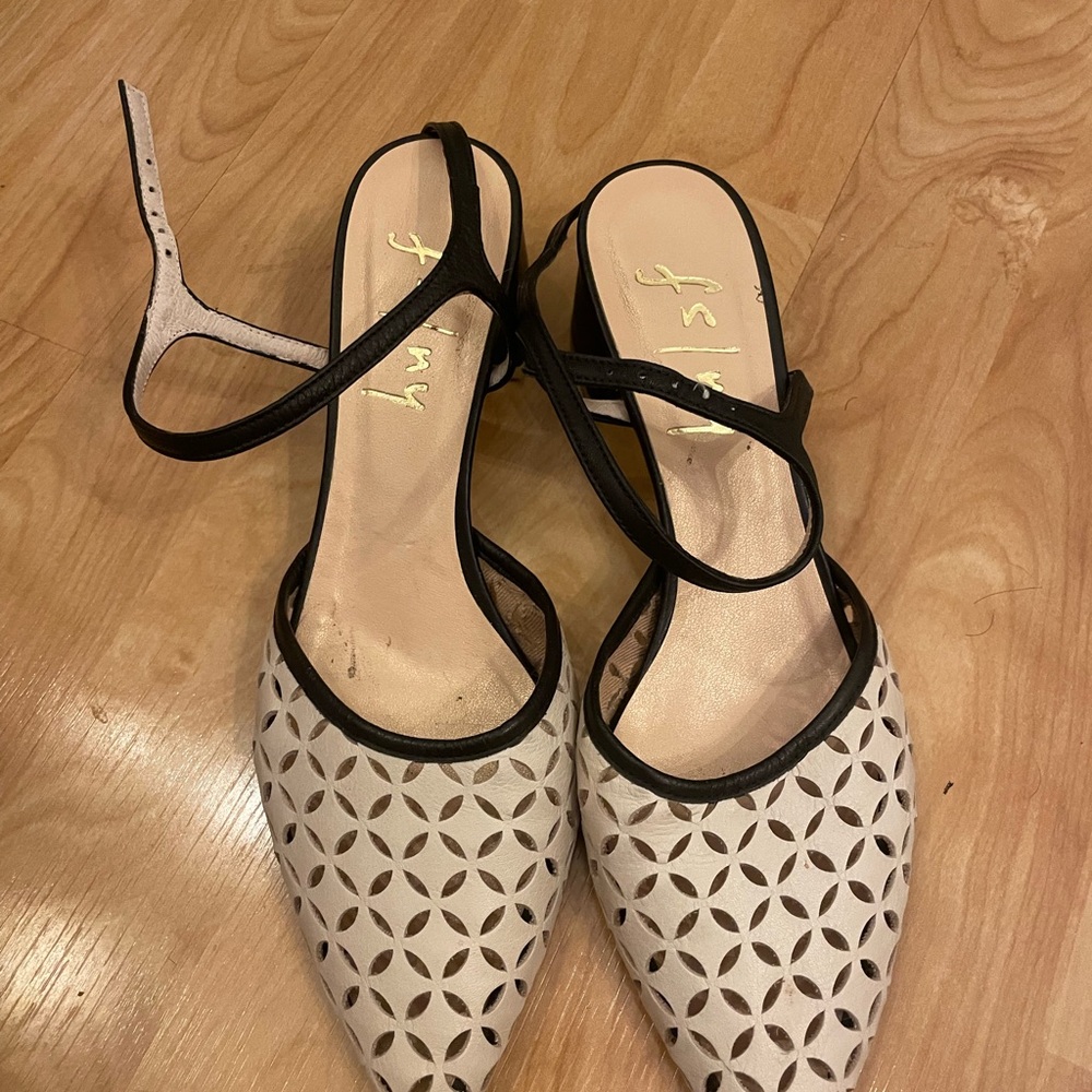 French Sole Black and Cream D’Orsay Heels